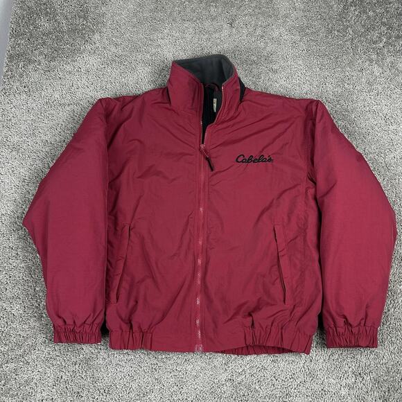 Cabela's Jacket Mens Medium Red Fleece Lined Nylon Full Zip Pockets Elastic Hem - Picture 2 of 10